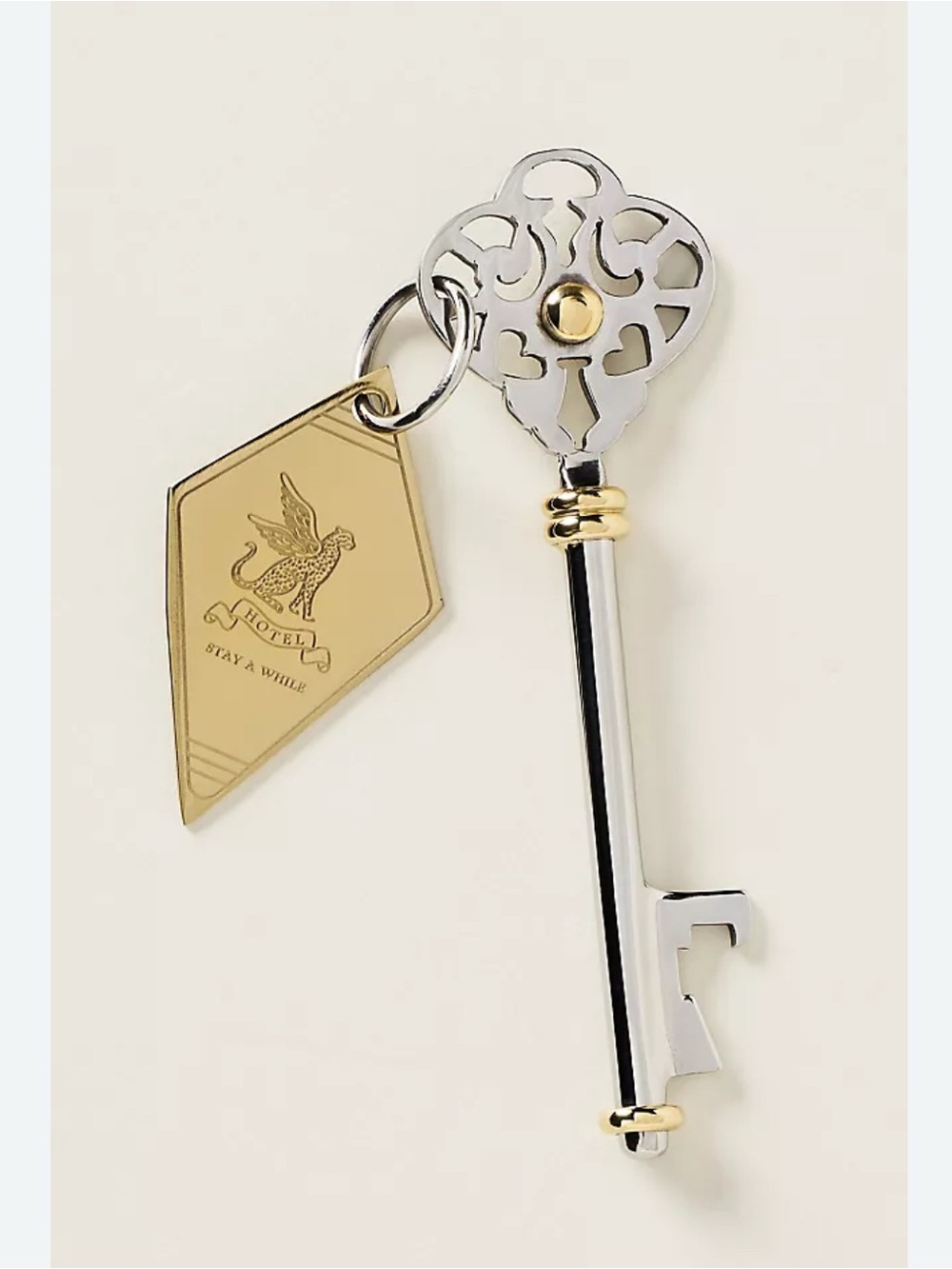 Anthropologie Hotel Key Bottle Opener Gold Silver - Picture 2 of 6